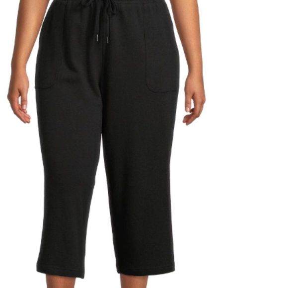 Terra & Sky Pants - Terra and Sky Black Knit Capri with Pockets Drawstring Waist Size 1X 16W-18W NWT